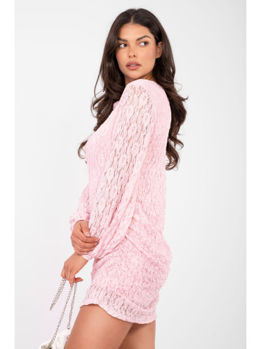 Розова дантелена мини рокля