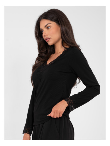 Черна дантелена блуза с дълги ръкави