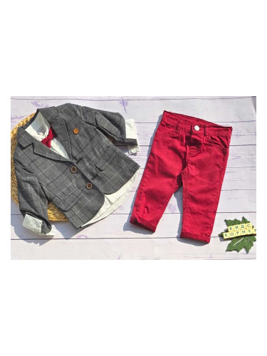 Официален бебешки комплект със сако Grey&Red