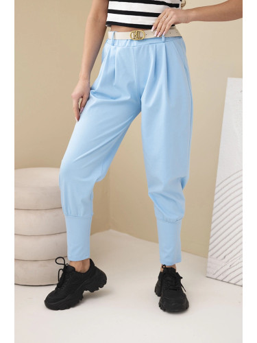 Дамски панталон с висока талия и колан, син