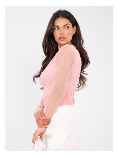 Светлорозова блуза с дълъг ръкав