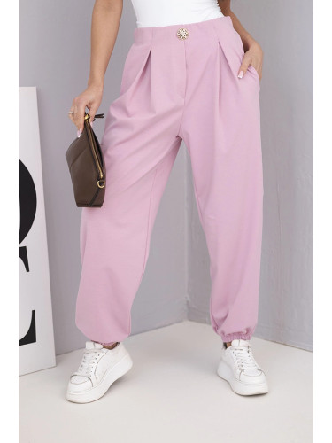 Дамски панталон с висока талия и декоративно копче