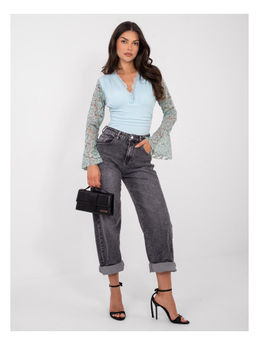 Ментов боди с дантелени ръкави