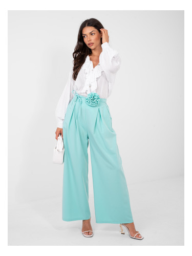 Ментов панталон с флорални детайли