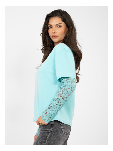 Блуза с дантелени ръкави в цвят мента