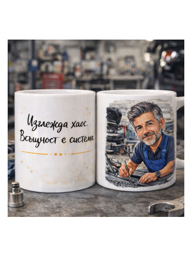 Персонализирана чаша с AI карикатура и надпис