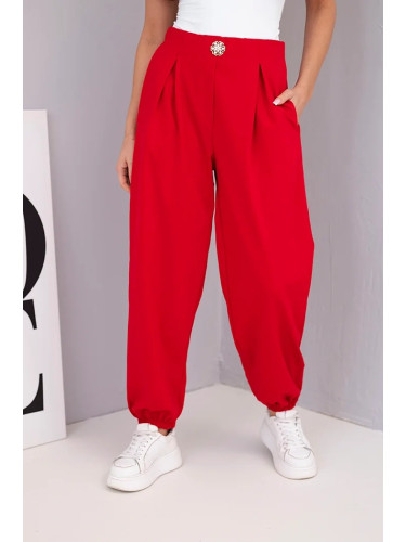 Дамски панталон с висока талия и декоративно копче