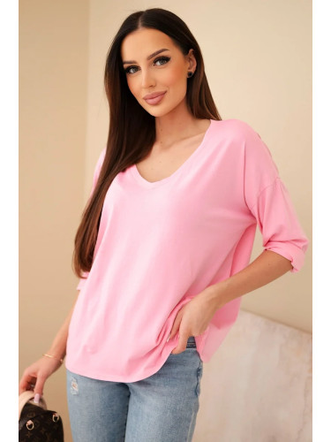 Дамска блуза с V-образно деколте, розова