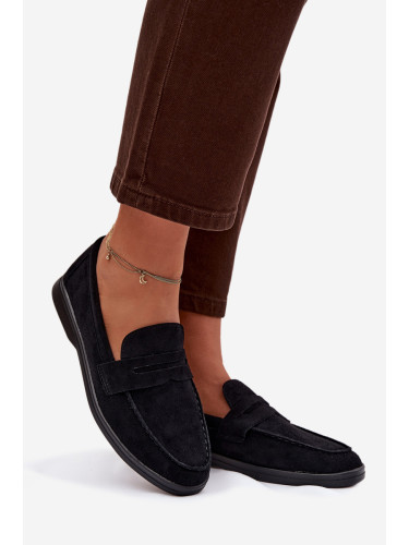 Дамски мокасини от еко велур, черни Renelia