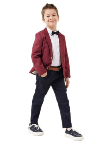 Комплект за момче от 5 части - сако в бордо, риза в бяло, панталон и п