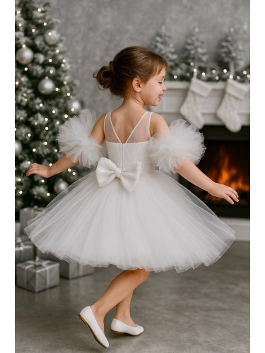 Официална коледна детска рокля Блян без ръкав с блясък и с богат тюл в