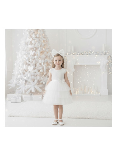 Детска празнична рокля Хава в бяло от пайети и тюл на пластове от коле