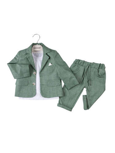 Бебешки елегантен костюм за момче от 4 части в зелено-тениска с къс ръ