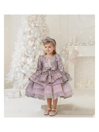 Официална детска рокля Селина с дълъг ръкав в пепел от рози с пайети и