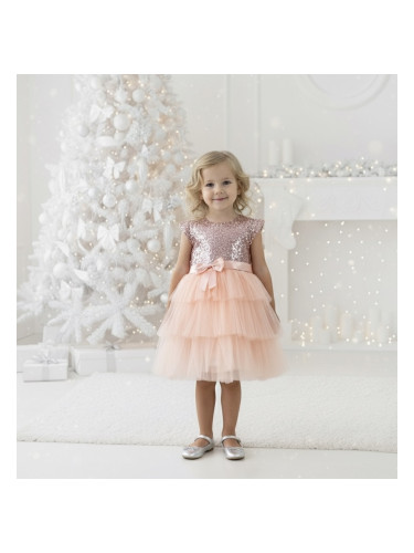 Празнична официална рокля момиче Хава в прасковено от пайети и тюл на 