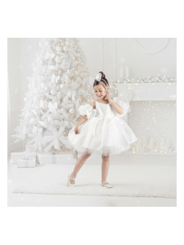 Официална детска рокля с тюл в бяло Даян и панделка за коса за шаферка