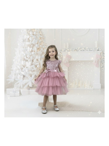Празнична официална рокля момиче Хава в пепел от рози от пайети и тюл 