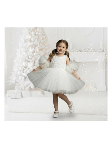 Официална коледна детска рокля Блянка без ръкав с 3D рози и богат тюл 