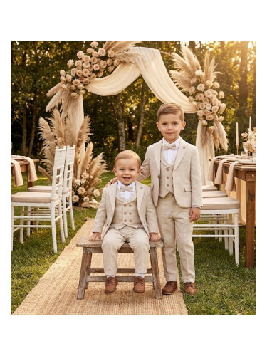 Официален детски костюм за момче от 5 части в бежово - елегантен панта