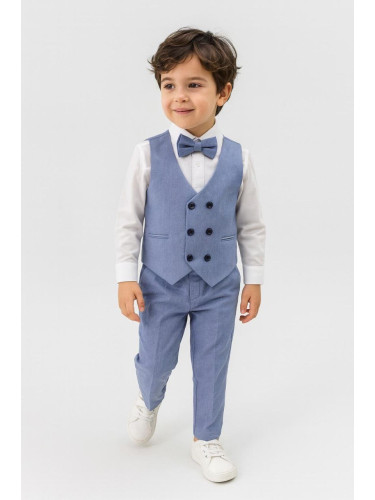 Елегантен комплект за момче в светлосиньо от 4 части панталон, елек с 
