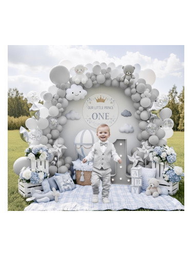 Сивина официален елегантен костюм в сиво за момче от 4 части елек, риз