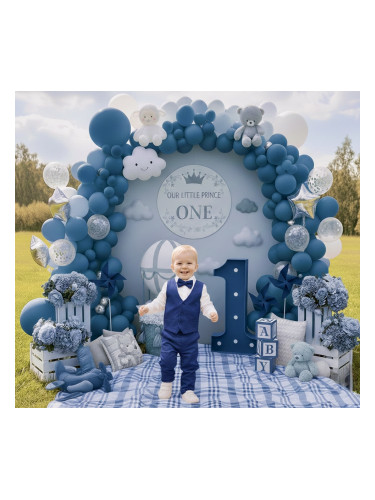 Официален комплект с елек в синьо за момче от 4 части-елек с един реда