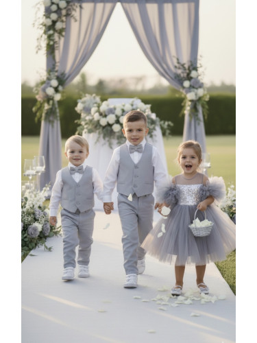 Официален елегантен комплект с елек в сиво Сивина за момче от 4 части