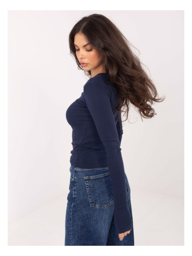 Тъмносиня блуза с дълъг ръкав