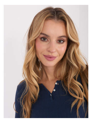 Тъмносиня блуза с дълъг ръкав