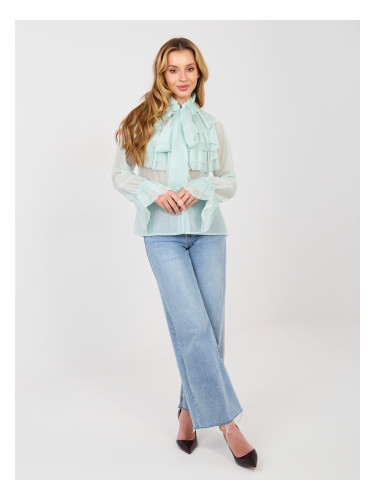 Ментова блуза с волани