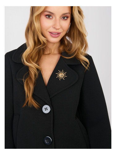 Черно елегантно палто с декорация