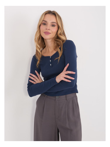 Тъмносиня блуза с дълъг ръкав