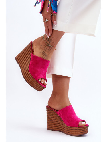 Дамски джапанки на платформа, цвят фуксия