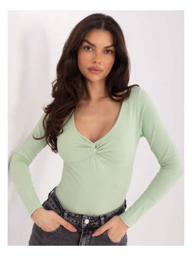 Блуза с дълъг ръкав в цвят шамфъстък