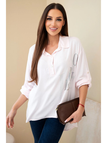 Дамска вискозна блуза с яка и щампа