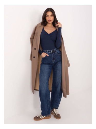 Тъмносиня блуза с дълъг ръкав