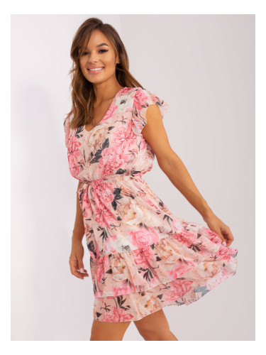 Бежова и розова флорална рокля