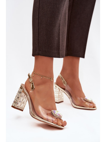 Прозрачни сандали на висок ток с кристали