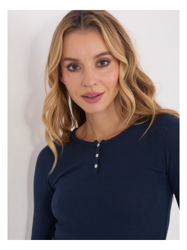 Тъмносиня блуза с дълъг ръкав