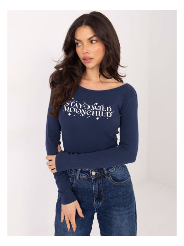 Тъмносиня блуза с дълъг ръкав