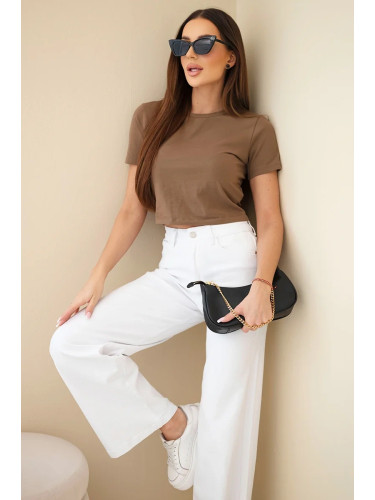 Дамски дънки с широки крачоли и висока талия, бели