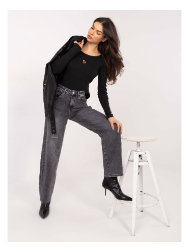 Черна едноцветна блуза с дълъг ръкав