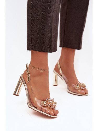 Прозрачни сандали на ток с декорации