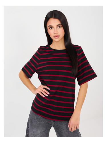 Дамска раирана тениска в черно и червено