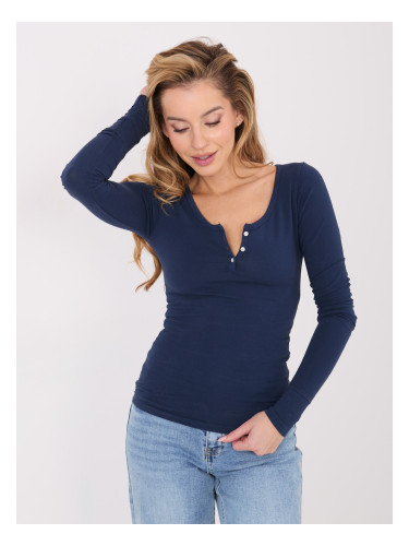 Тъмносиня блуза с дълъг ръкав