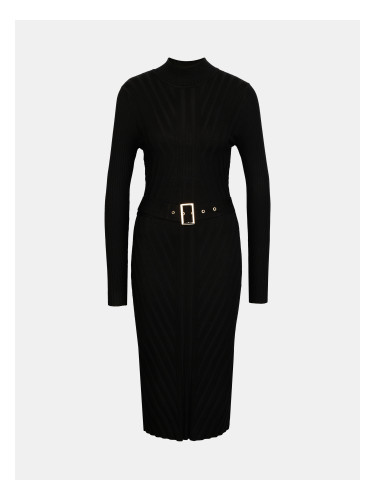 Дамска черна миди рокля с колан