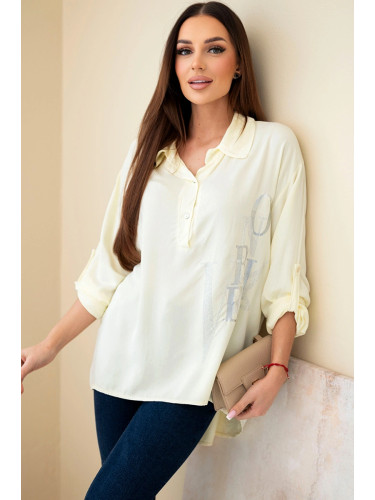 Дамска вискозна блуза с яка и щампа