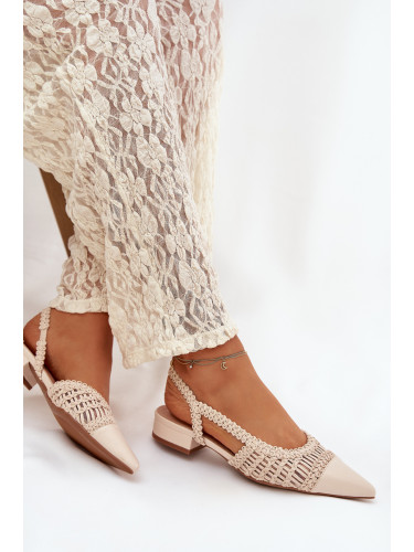 Дамски сандали с плетен модел на нисък ток