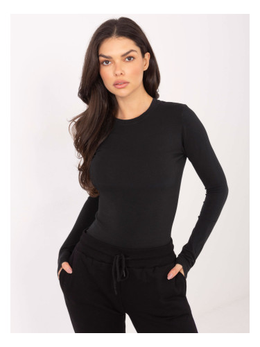Черна едноцветна блуза с дълъг ръкав