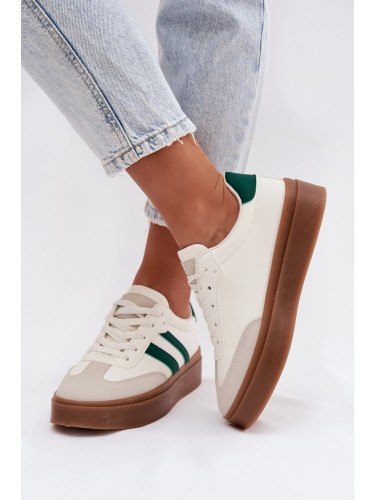 Дамски маратонки на платформа в бяло-зелено